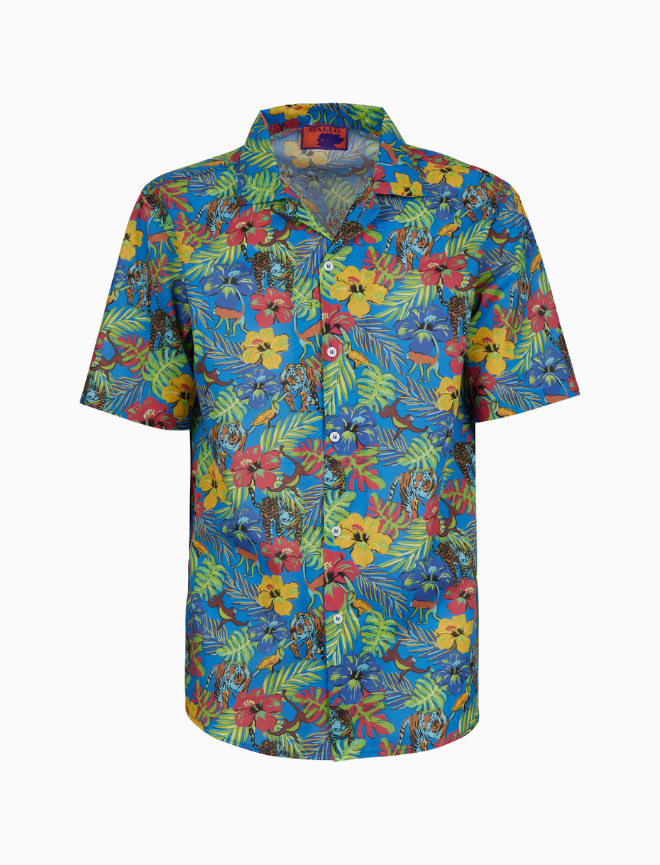 Men's light blue cotton Hawaiian shirt with jungle motif - Gallo 1927 - Official Online Shop