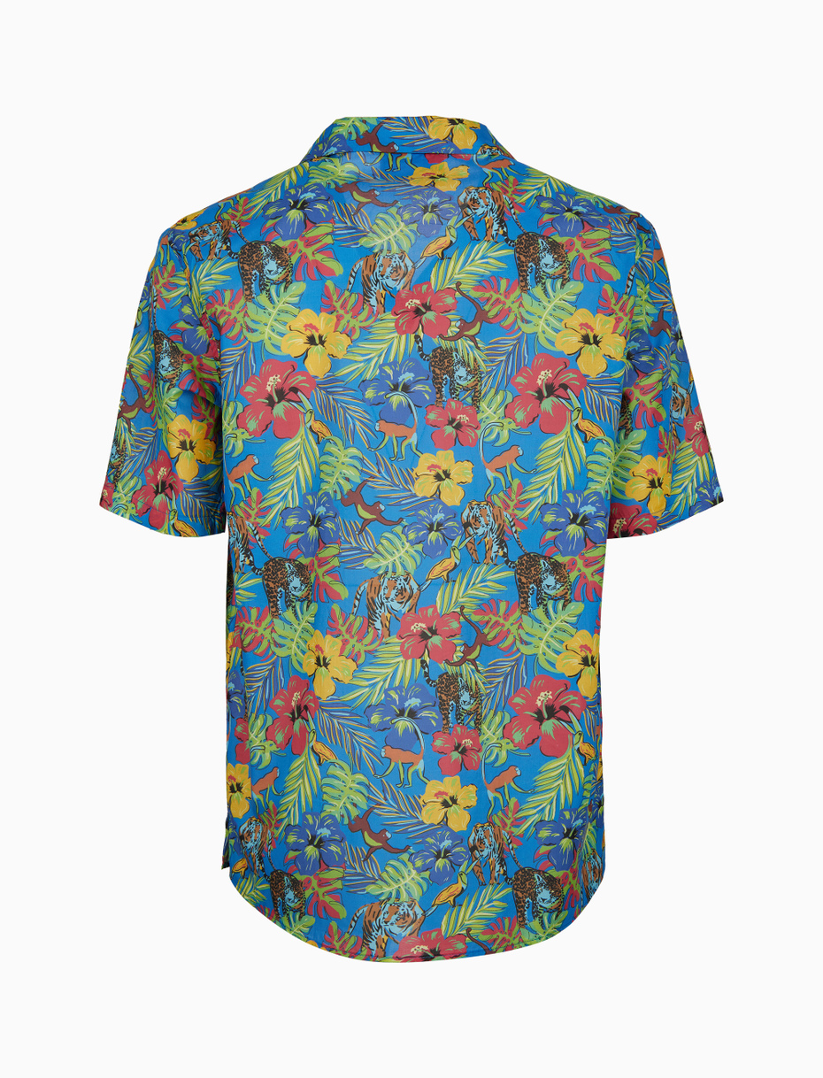 Men's light blue cotton Hawaiian shirt with jungle motif - Gallo 1927 - Official Online Shop