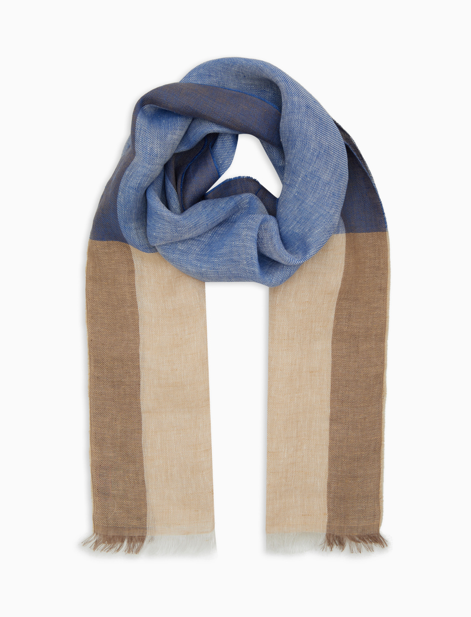 Unisex blue linen scarf with colour-block effect - Gallo 1927 - Official Online Shop
