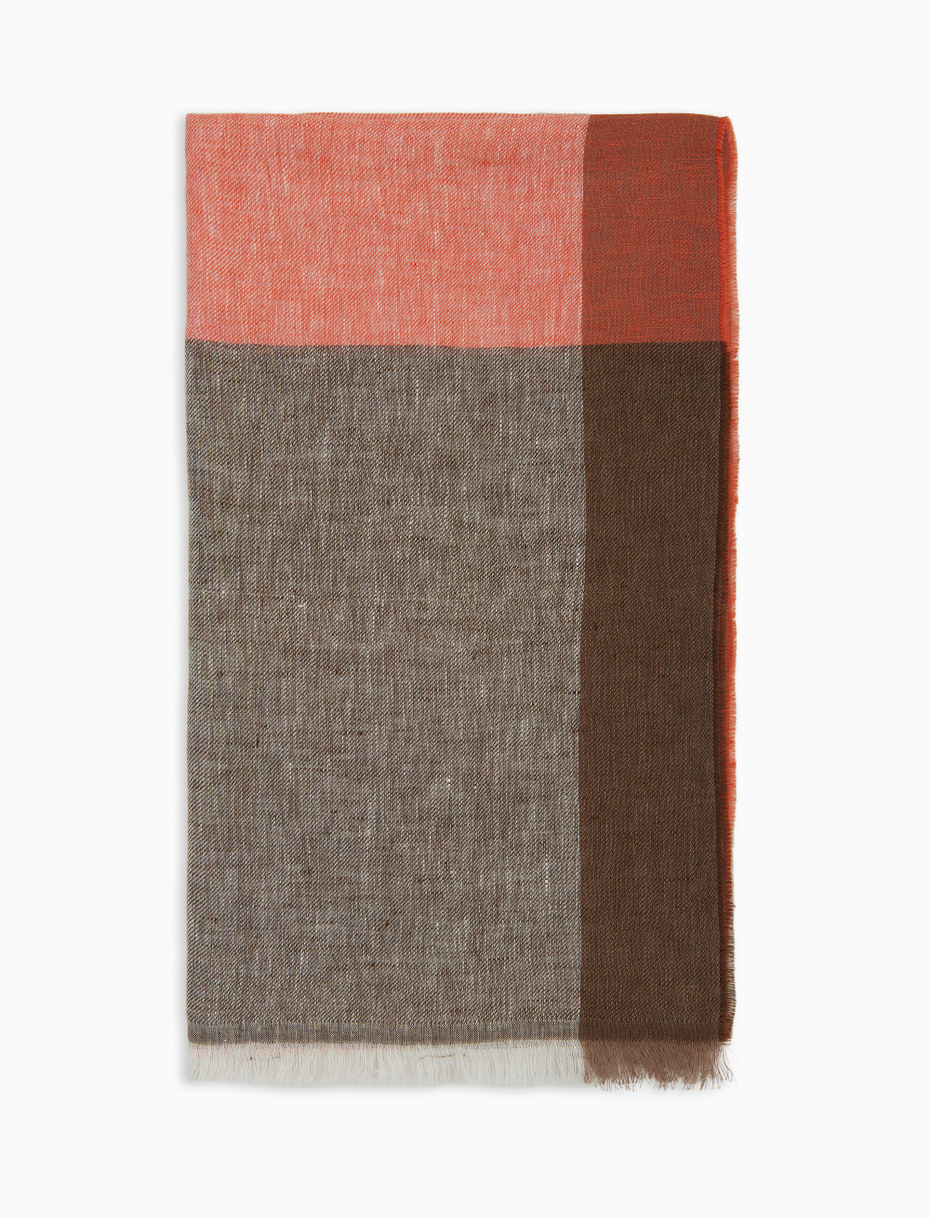 Unisex orange linen scarf with colour-block effect - Gallo 1927 - Official Online Shop