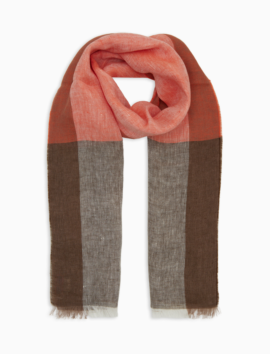 Unisex orange linen scarf with colour-block effect - Gallo 1927 - Official Online Shop