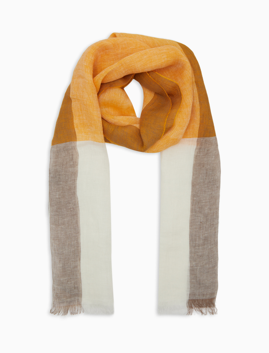 Unisex yellow linen scarf with colour-block effect - Gallo 1927 - Official Online Shop