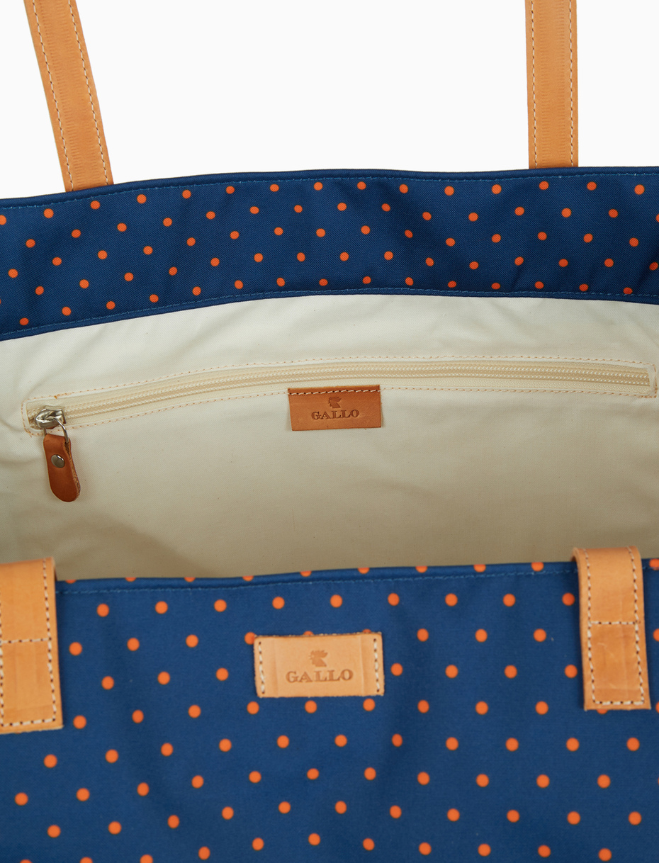 Women's blue beach bag with polka dot pattern and leather handles - Gallo 1927 - Official Online Shop