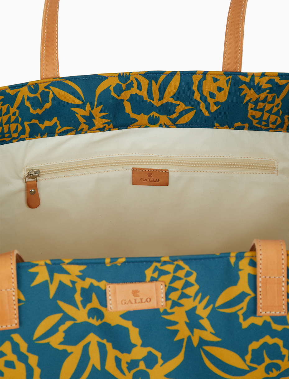 Women's light blue beach bag with flower, pineapple and watermelon motif and leather handles - Gallo 1927 - Official Online Shop