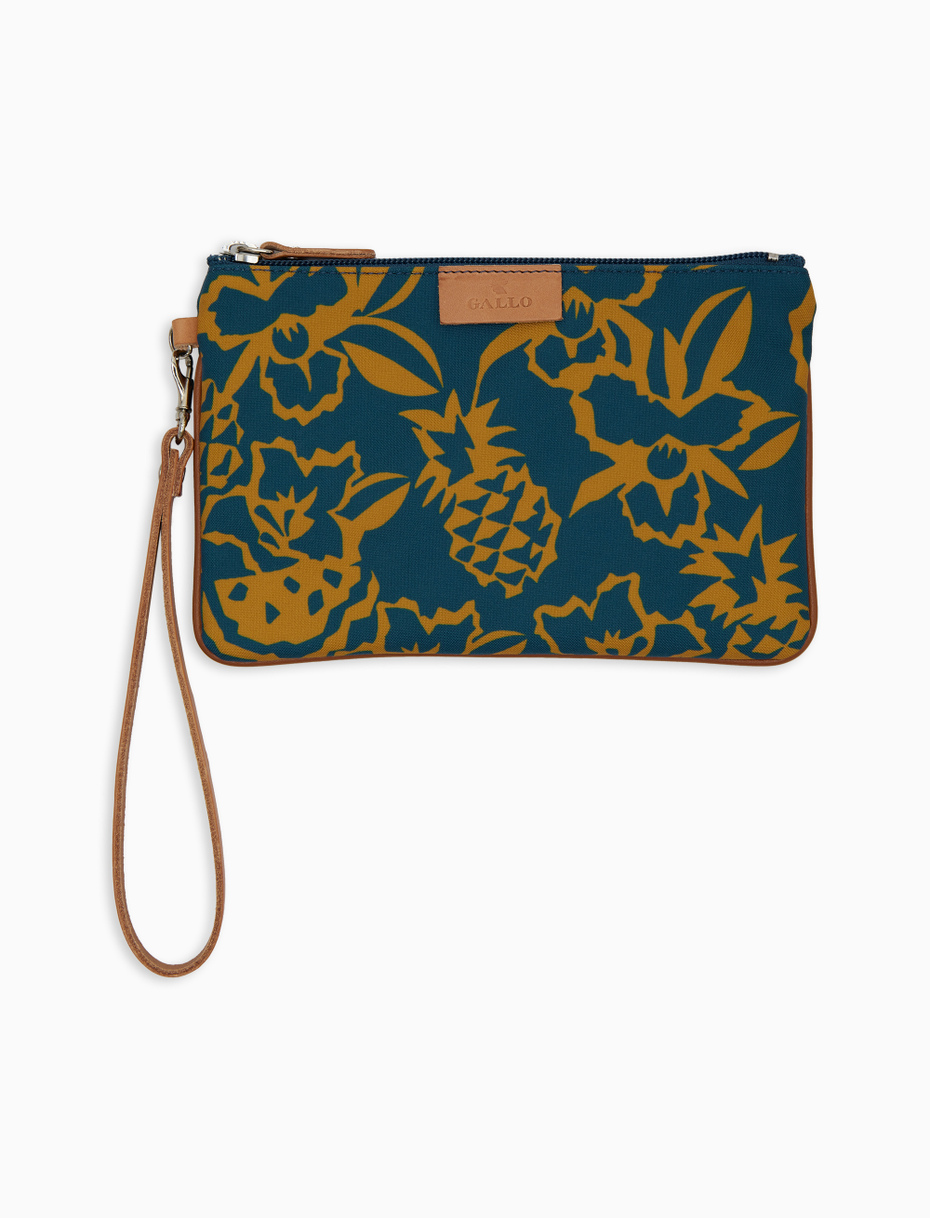 Contemporary unisex light blue pouch with pineapple, watermelon and flower motif - Gallo 1927 - Official Online Shop