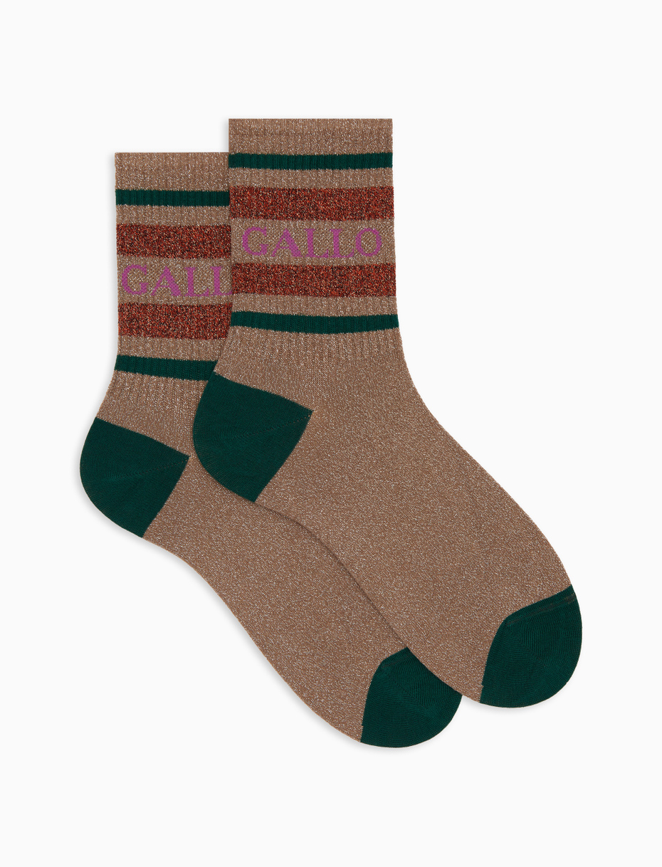 Unisex short beige cotton socks with sparkling two-tone stripe pattern - Gallo 1927 - Official Online Shop