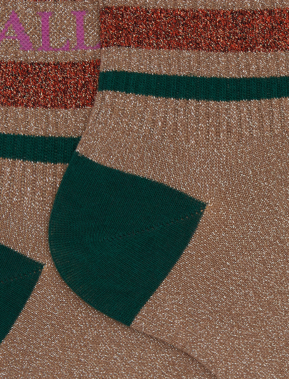 Unisex short beige cotton socks with sparkling two-tone stripe pattern - Gallo 1927 - Official Online Shop