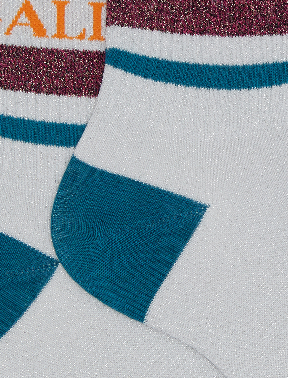 Unisex short white cotton and glitter socks with two-tone stripe pattern - Gallo 1927 - Official Online Shop