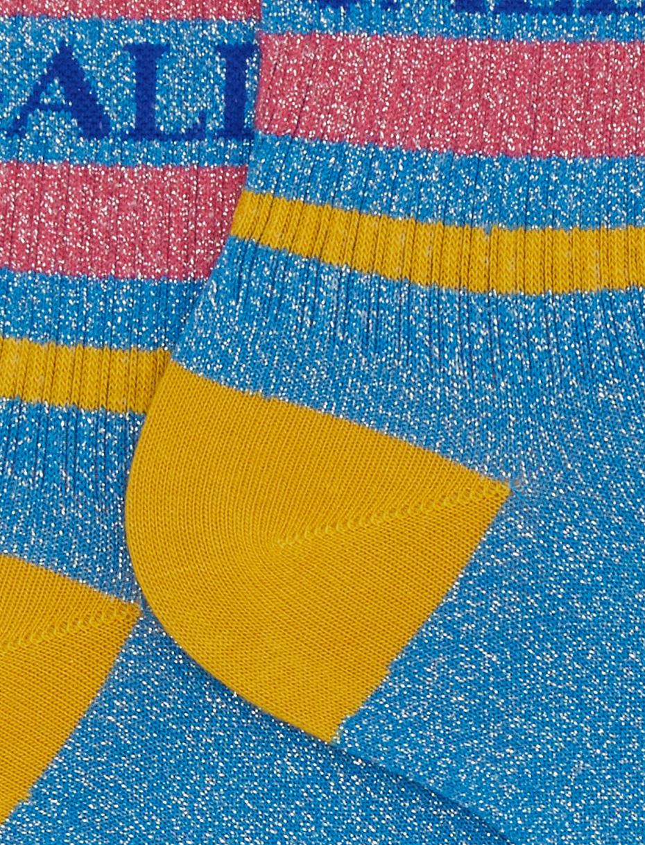 Unisex short cotton and lurex socks with two-tone stripe pattern - Gallo 1927 - Official Online Shop