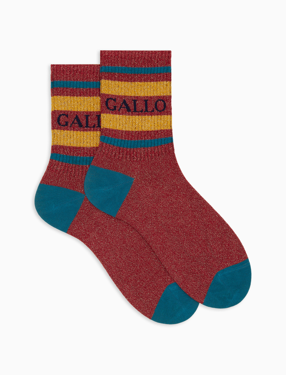 Unisex short red cotton socks with sparkling two-tone stripe pattern - Gallo 1927 - Official Online Shop