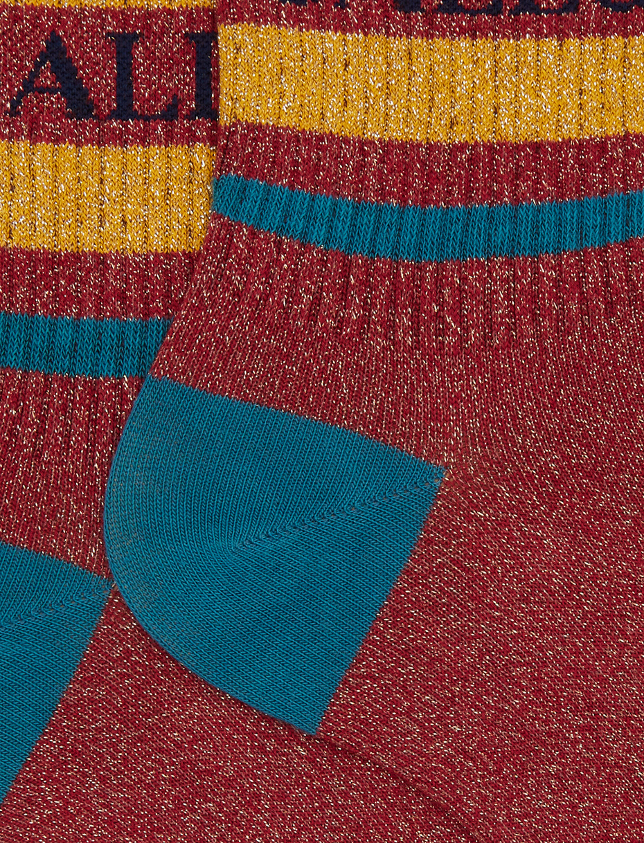 Unisex short red cotton socks with sparkling two-tone stripe pattern - Gallo 1927 - Official Online Shop