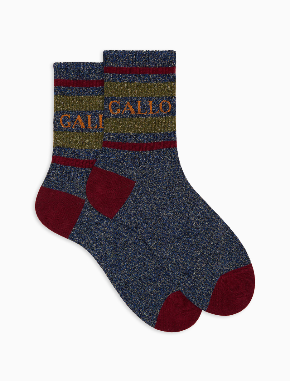 Unisex short blue cotton socks with sparkling two-tone stripe pattern - Gallo 1927 - Official Online Shop