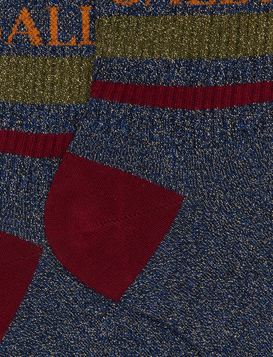 Unisex short blue cotton socks with sparkling two-tone stripe pattern - Gallo 1927 - Official Online Shop