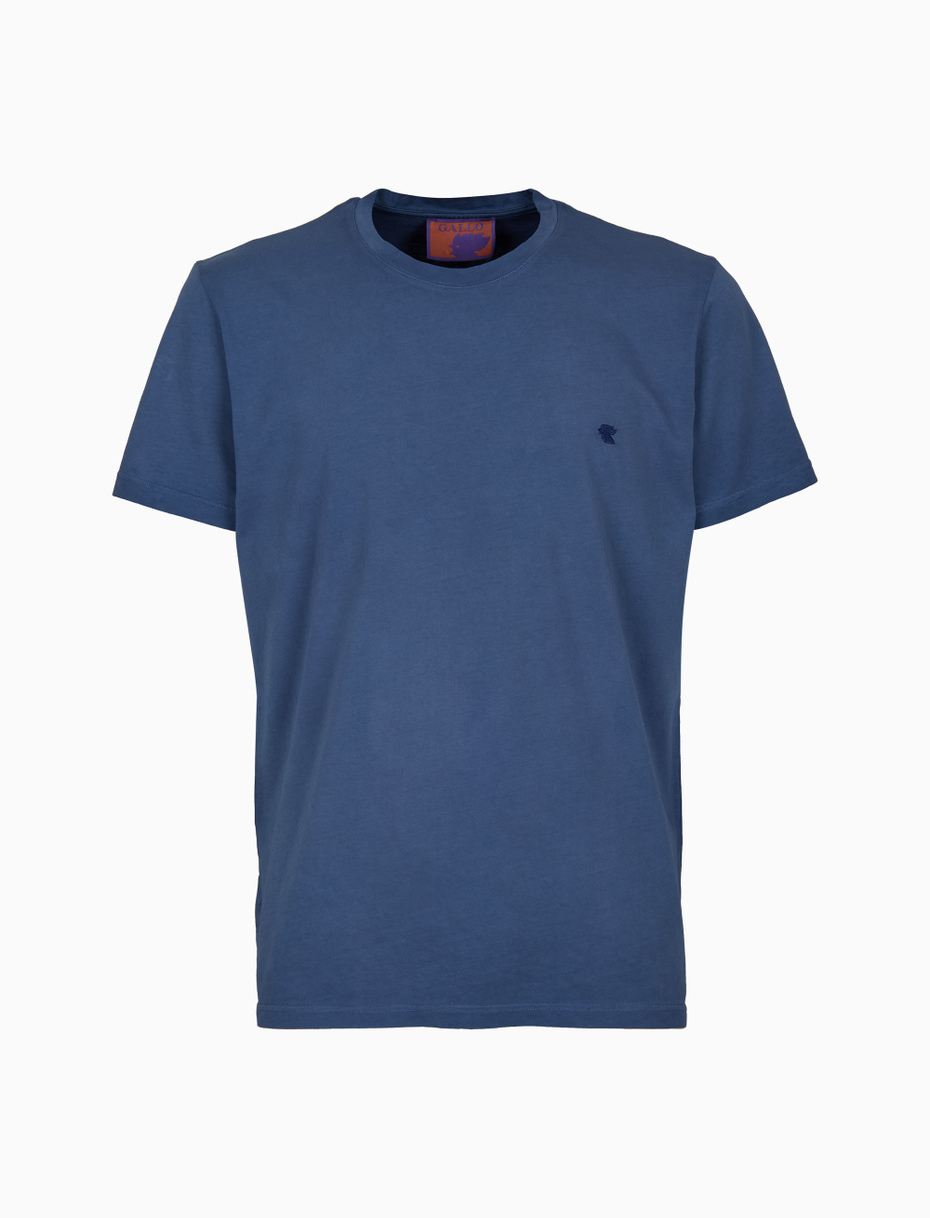 Unisex plain blue garment-dyed cotton T-shirt with crew-neck - Gallo 1927 - Official Online Shop
