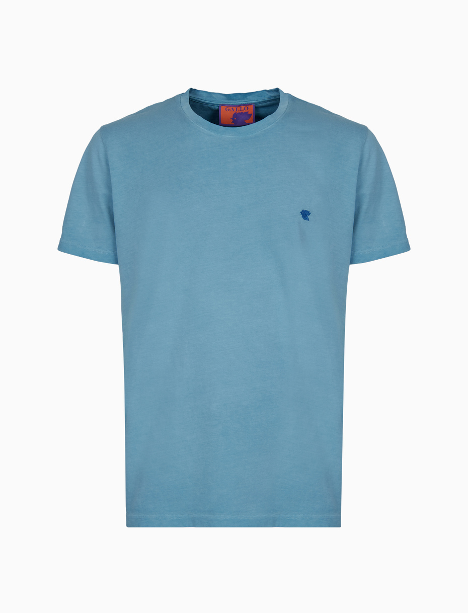 T-shirt girocollo unisex cotone tinto capo tinta unita azzurro - Gallo 1927 - Official Online Shop