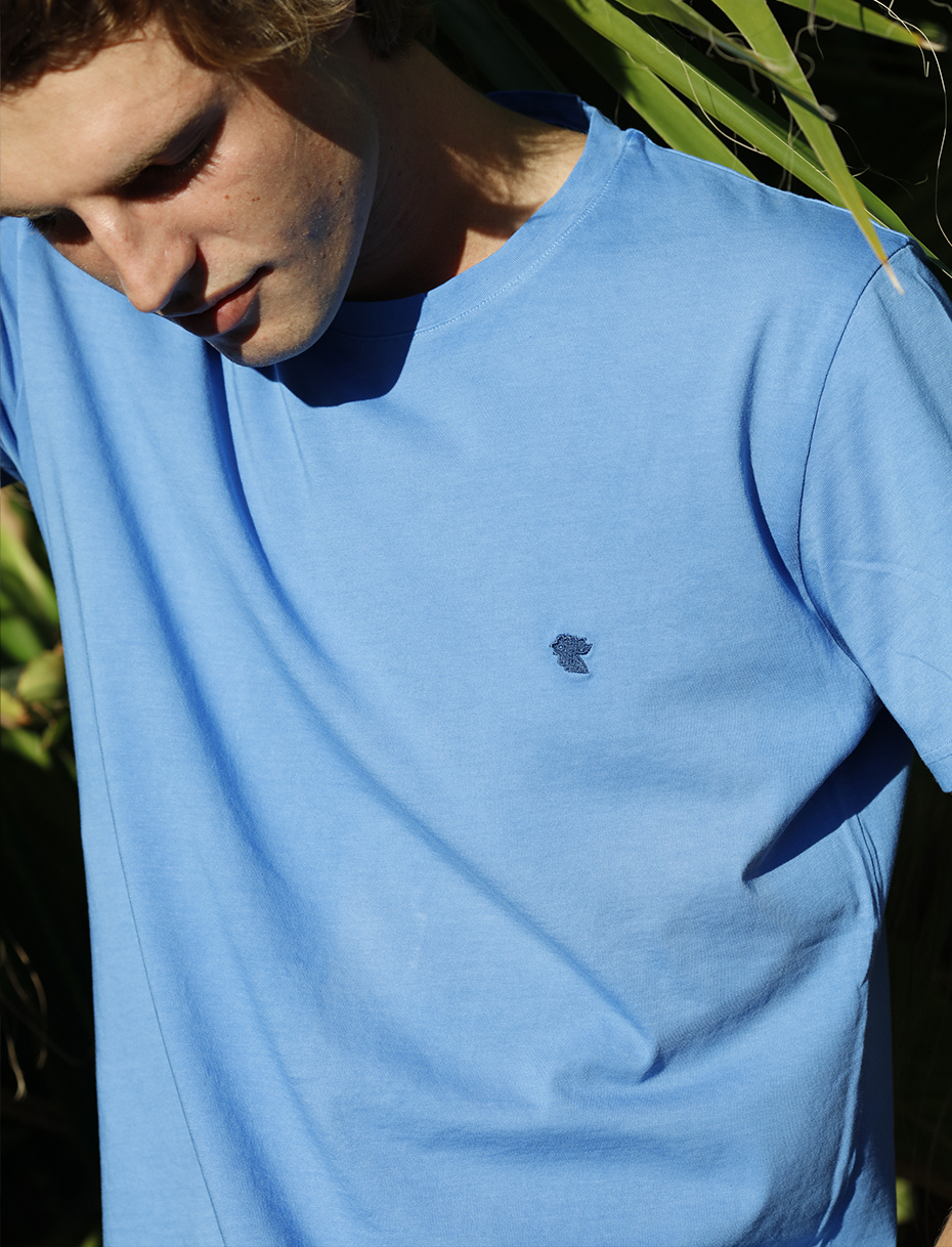 T-shirt girocollo unisex cotone tinto capo tinta unita azzurro - Gallo 1927 - Official Online Shop