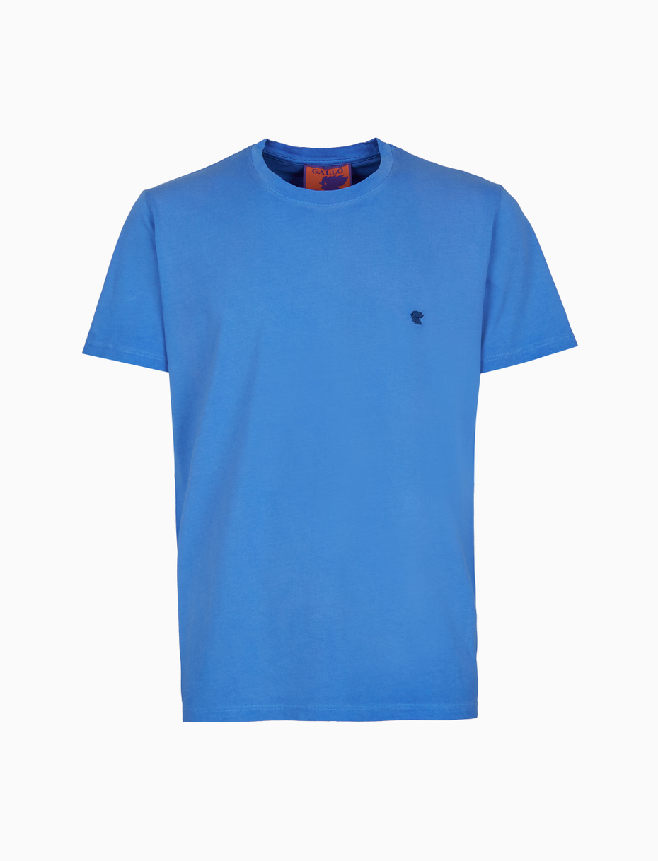 Unisex plain light blue garment-dyed cotton T-shirt with crew-neck - Gallo 1927 - Official Online Shop