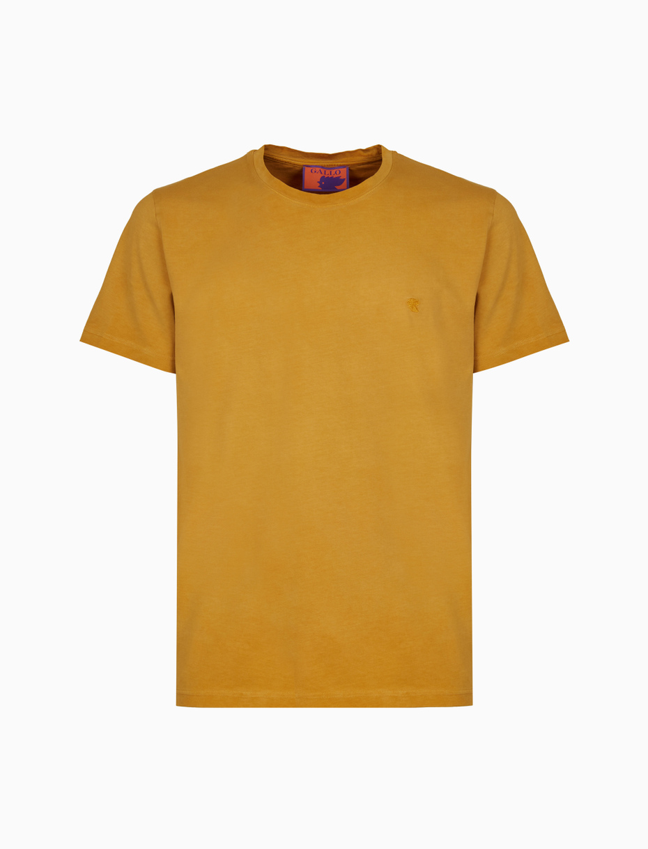 Unisex plain yellow garment-dyed cotton T-shirt with crew-neck - Gallo 1927 - Official Online Shop