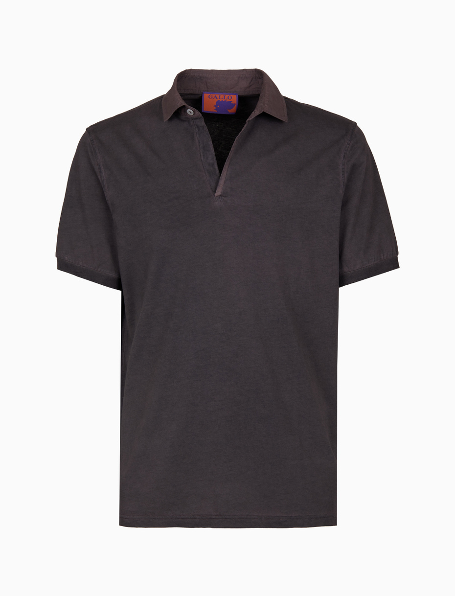 Men's brown garment-dyed cotton polo shirt with round Gallo stamp - Gallo 1927 - Official Online Shop
