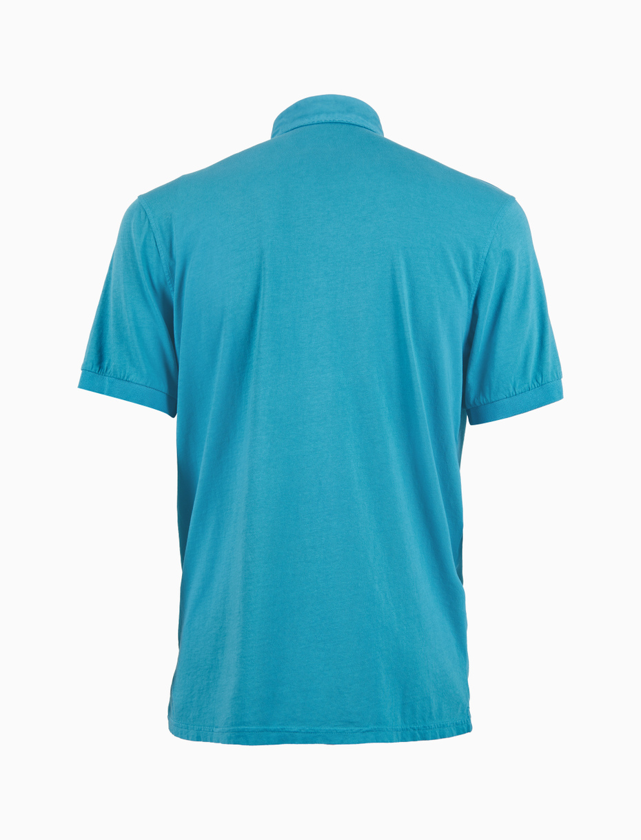 Men's light blue garment-dyed cotton polo shirt with round Gallo stamp - Gallo 1927 - Official Online Shop
