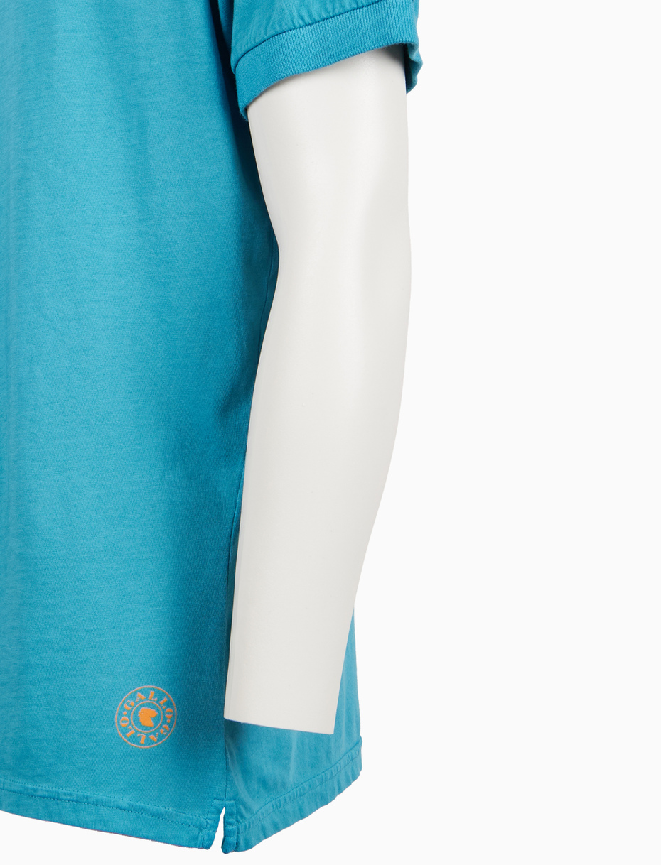 Men's light blue garment-dyed cotton polo shirt with round Gallo stamp - Gallo 1927 - Official Online Shop