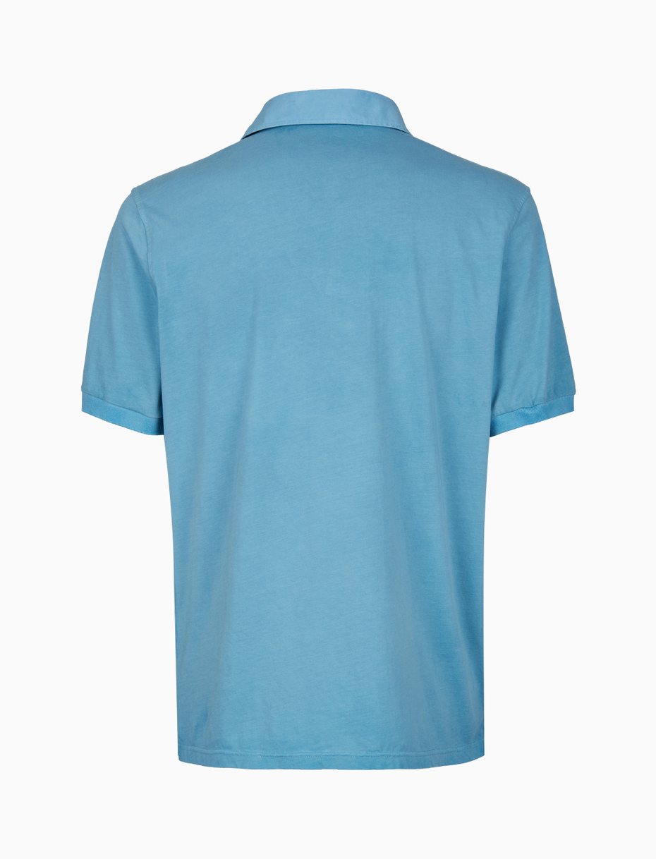 Men's light blue garment-dyed cotton polo shirt with round Gallo stamp - Gallo 1927 - Official Online Shop