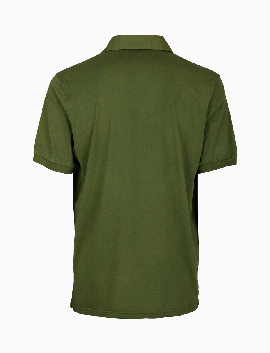 Men's green garment-dyed cotton polo shirt with round Gallo stamp - Gallo 1927 - Official Online Shop