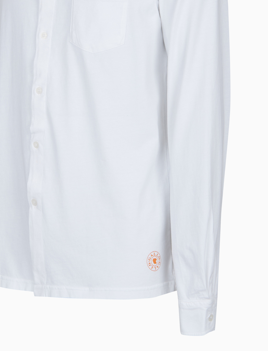Polo uomo camicia cotone tinto capo tinta unita timbro tondo gallo bianco - Gallo 1927 - Official Online Shop