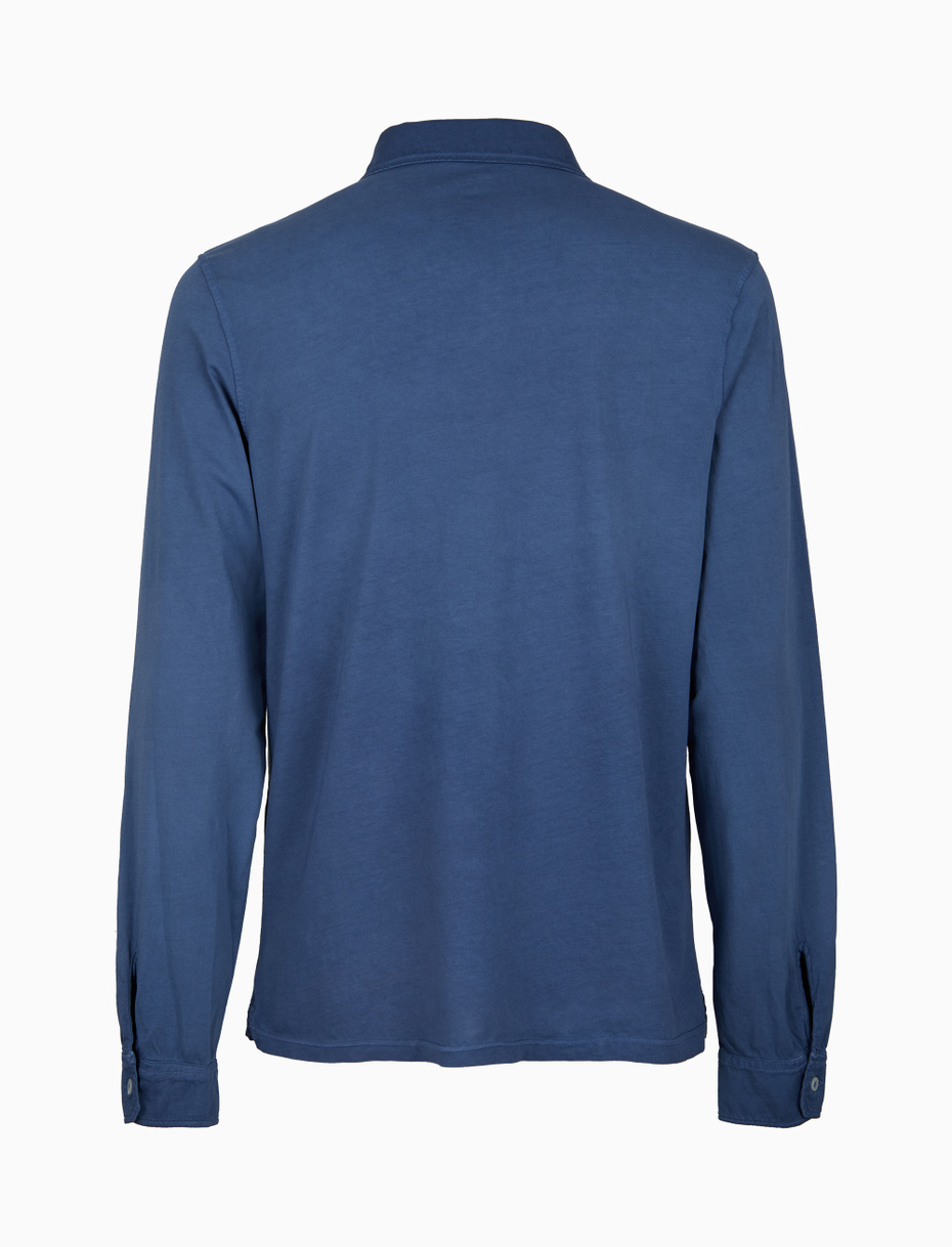 Polo uomo camicia cotone tinto capo tinta unita timbro tondo gallo blu - Gallo 1927 - Official Online Shop