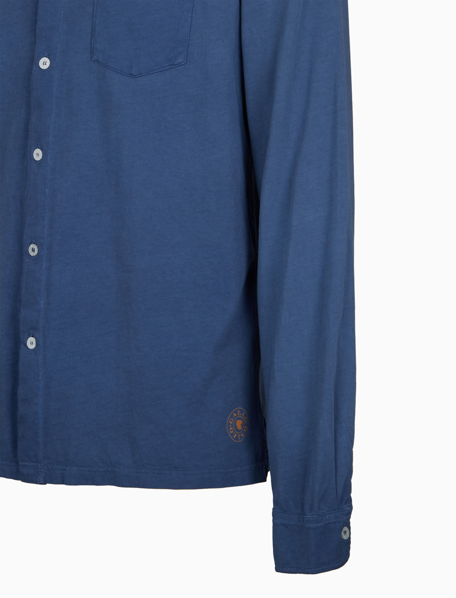 Men's blue garment-dyed cotton polo shirt with round Gallo stamp - Gallo 1927 - Official Online Shop