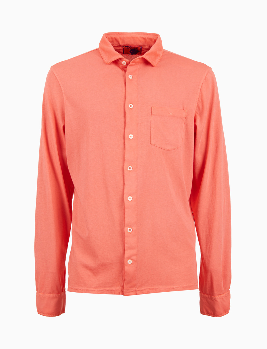 Men's pink garment-dyed cotton polo shirt with round Gallo stamp - Gallo 1927 - Official Online Shop