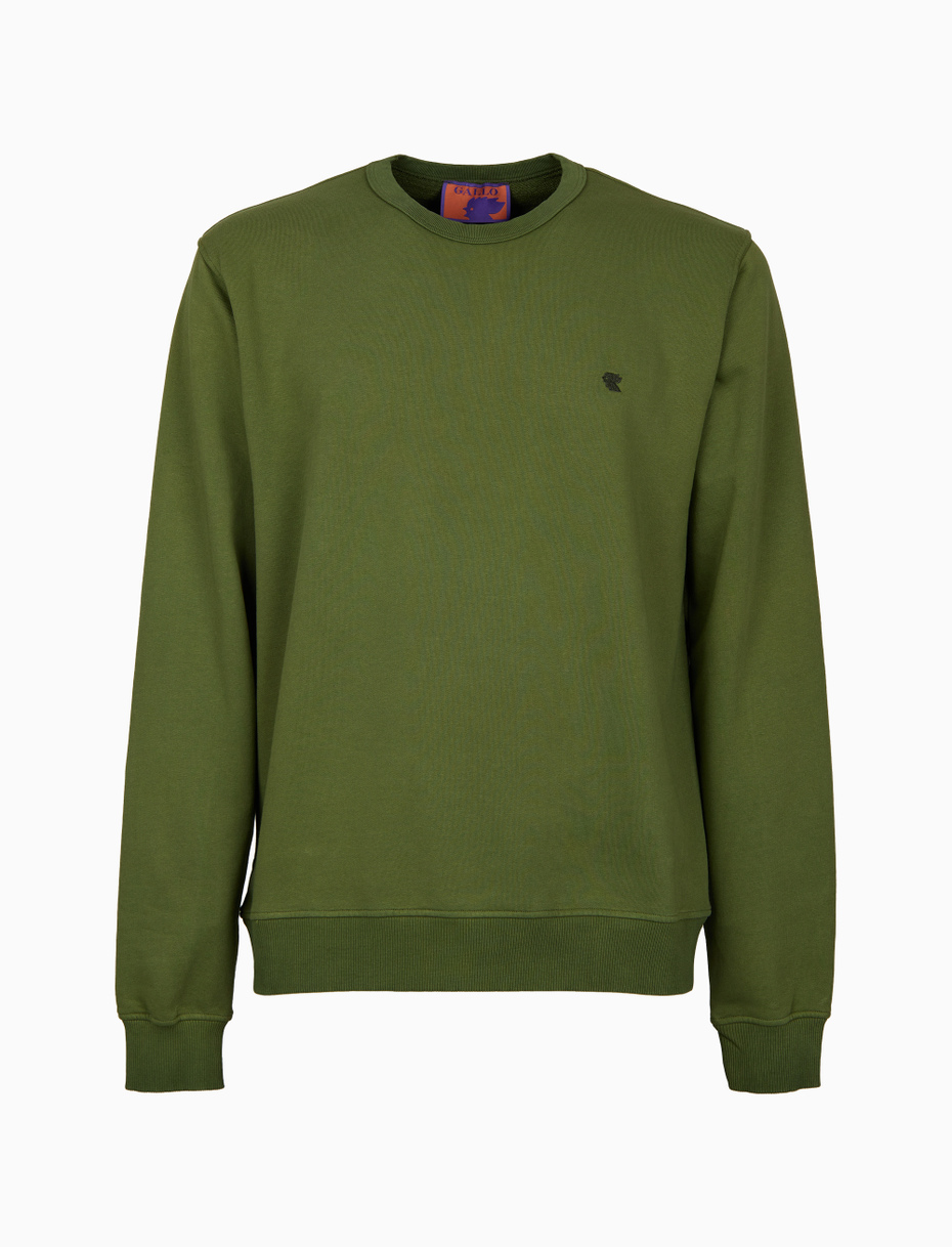 Unisex plain green garment-dyed cotton sweatshirt with crew-neck - Gallo 1927 - Official Online Shop