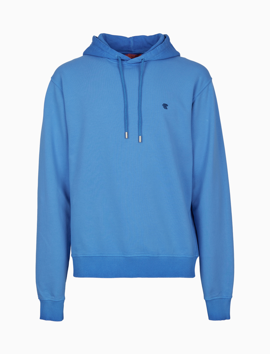 Unisex plain light blue garment-dyed cotton hoodie - Gallo 1927 - Official Online Shop