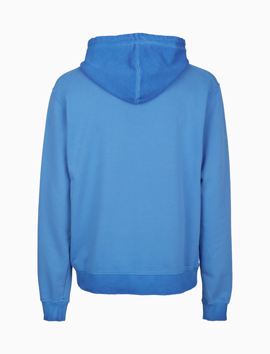 Unisex plain light blue garment-dyed cotton hoodie - Gallo 1927 - Official Online Shop