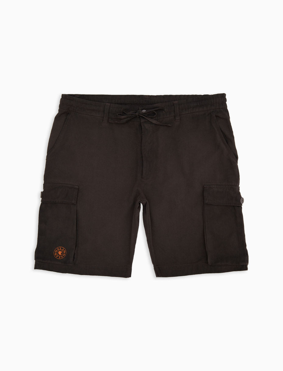 Unisex plain brown garment-dyed cotton cargo shorts - Gallo 1927 - Official Online Shop
