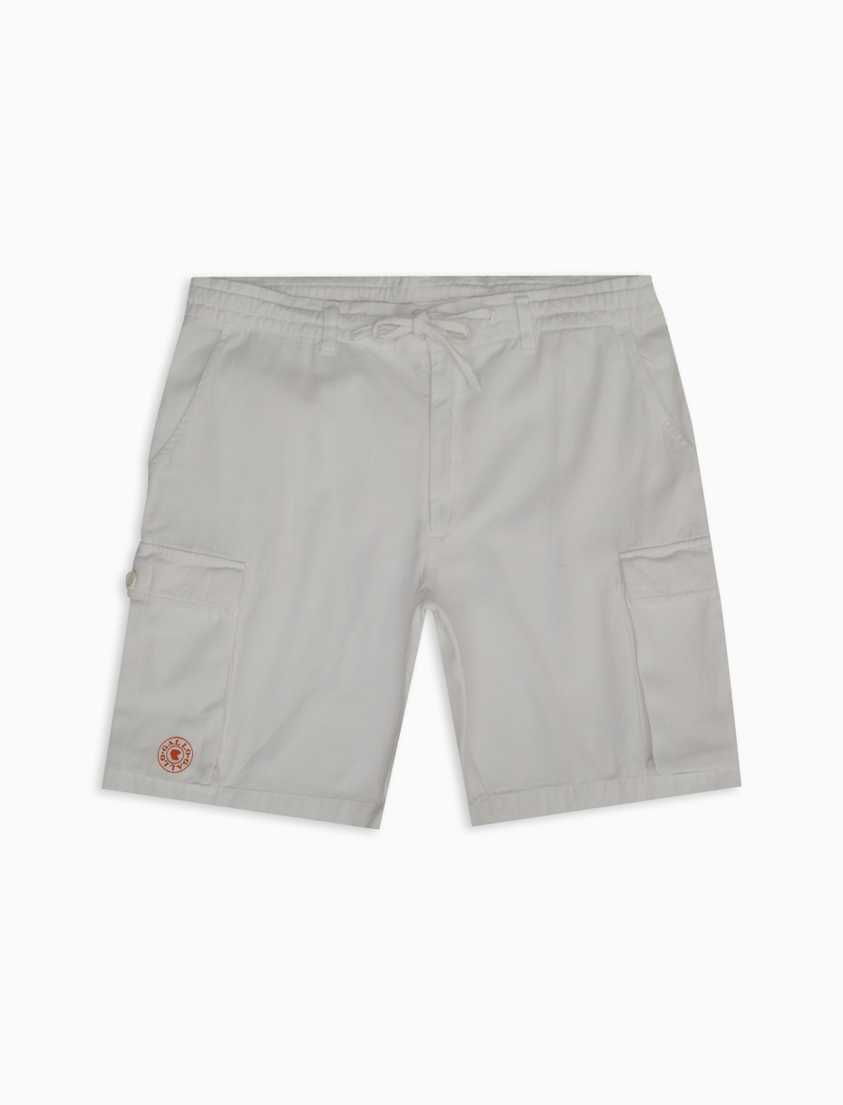 Unisex plain white garment-dyed cotton cargo shorts - Gallo 1927 - Official Online Shop