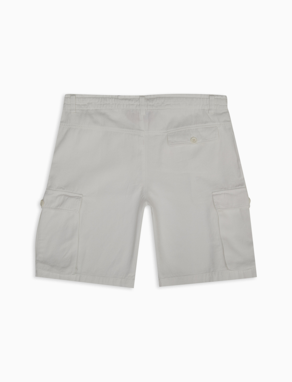 Unisex plain white garment-dyed cotton cargo shorts - Gallo 1927 - Official Online Shop