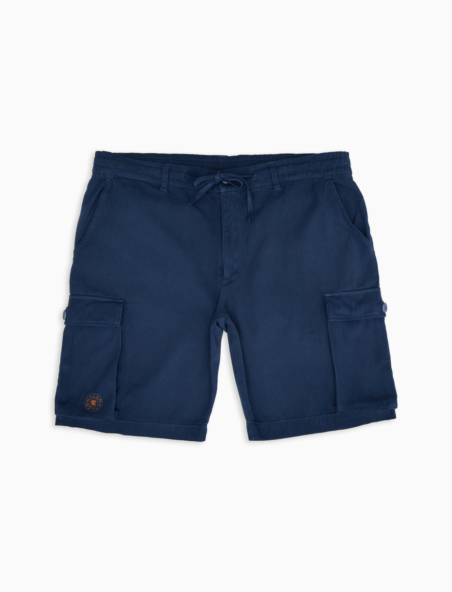 Unisex plain blue garment-dyed cotton cargo shorts - Gallo 1927 - Official Online Shop