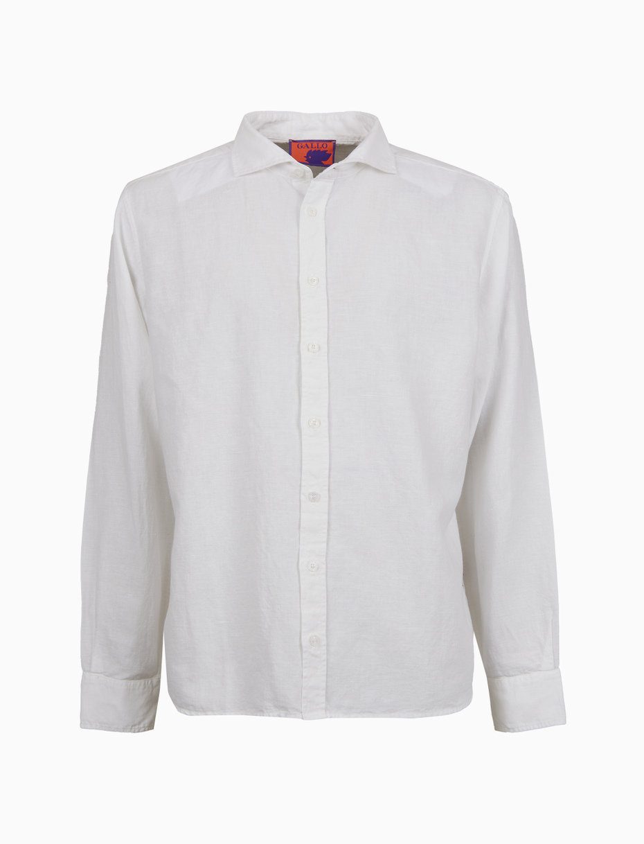 Camicia uomo lino tinto capo tinta unita bianco - Gallo 1927 - Official Online Shop