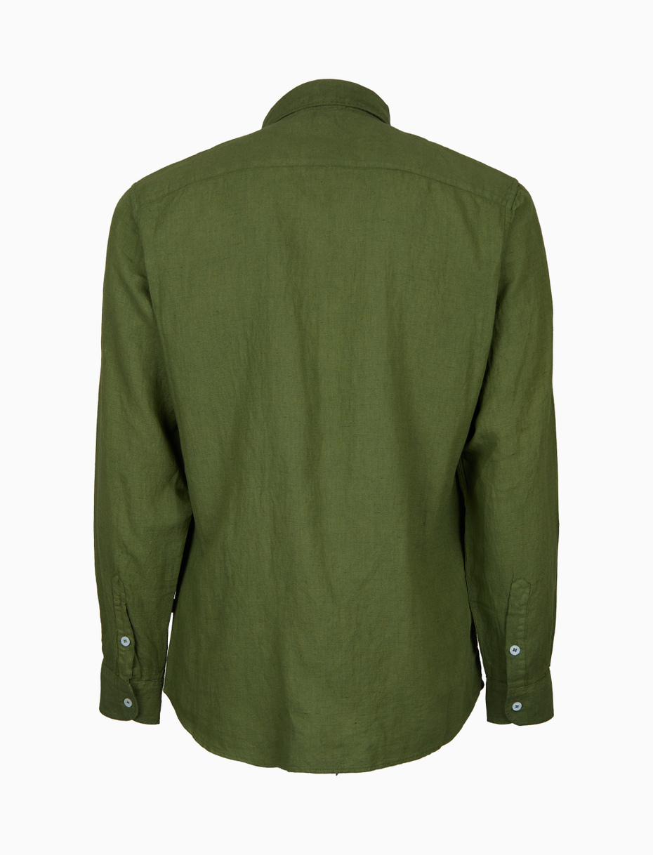 Camicia uomo lino tinto capo tinta unita verde - Gallo 1927 - Official Online Shop