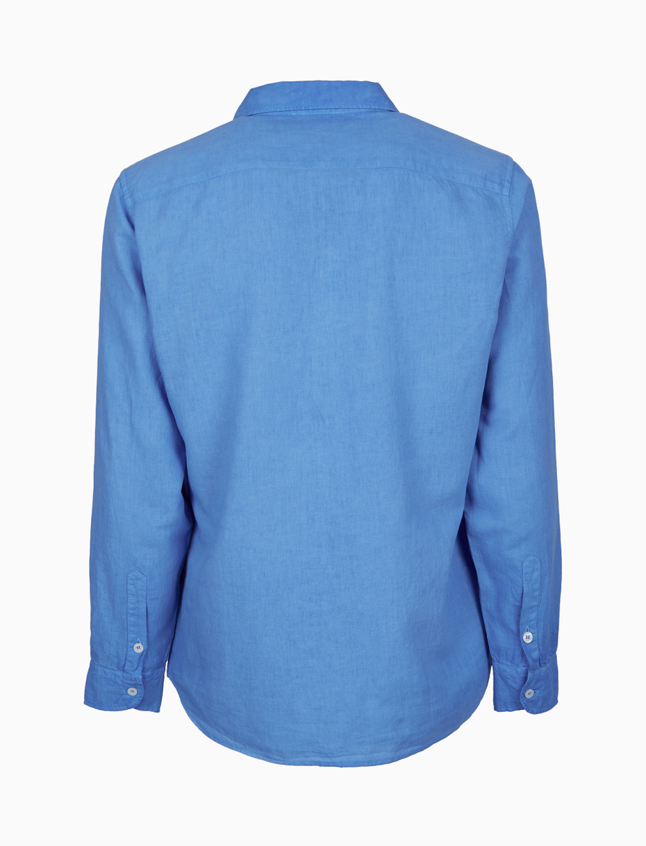 Camicia uomo lino tinto capo tinta unita azzurro - Gallo 1927 - Official Online Shop