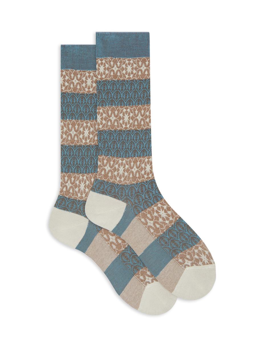 Women's fashionable light blue cotton socks with alternating decorative patterns - Gallo 1927 - Official Online Shop