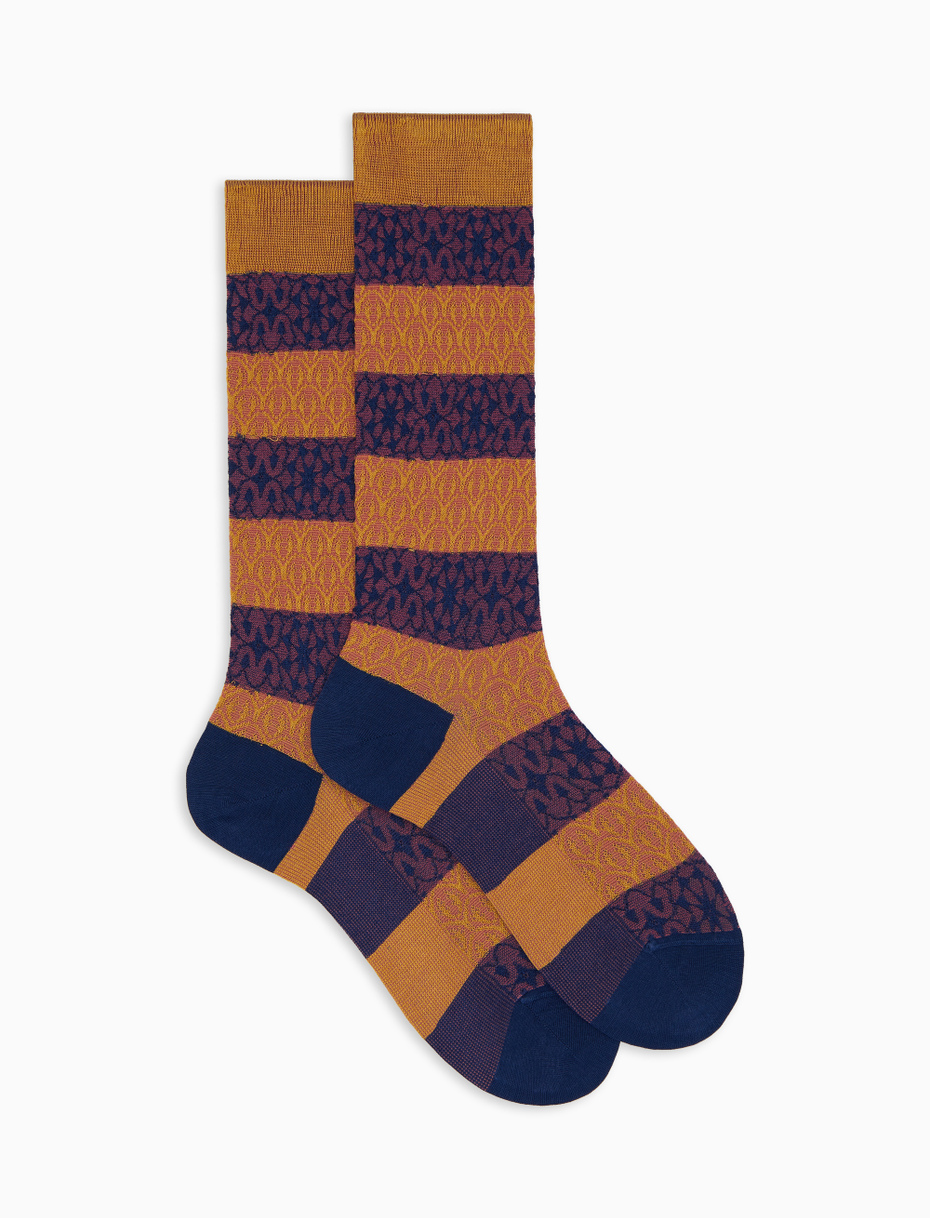 Women's fashionable yellow cotton socks with alternating decorative patterns - Gallo 1927 - Official Online Shop