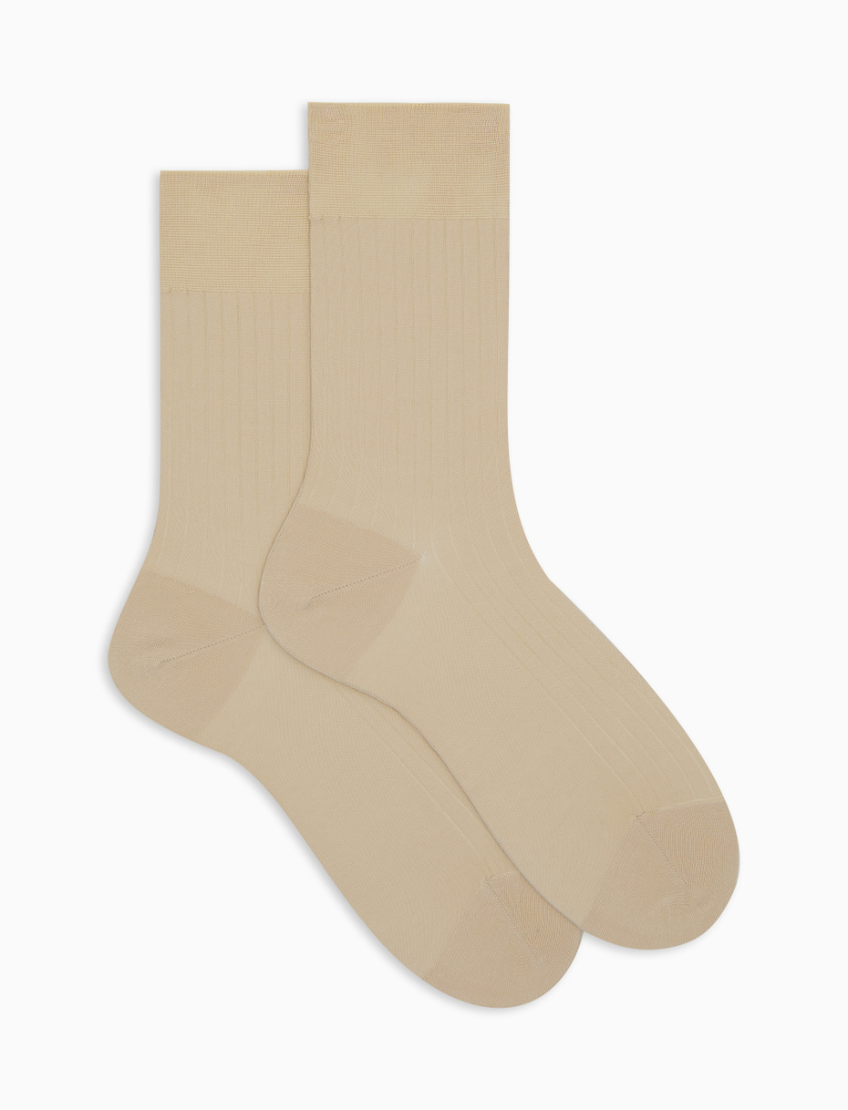 Women's short plain beige ribbed cotton socks - Gallo 1927 - Official Online Shop