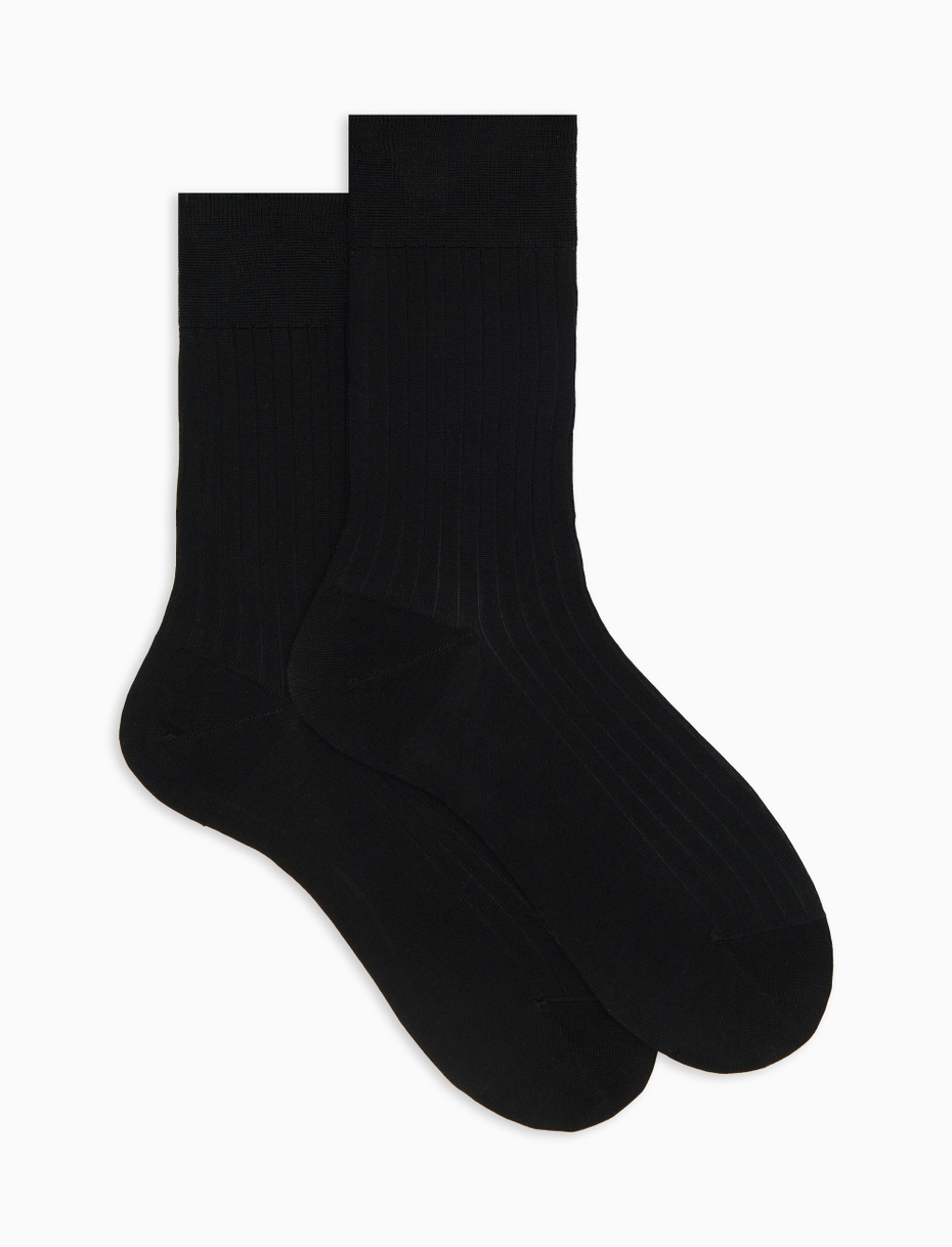 Women's short plain black ribbed cotton socks - Gallo 1927 - Official Online Shop