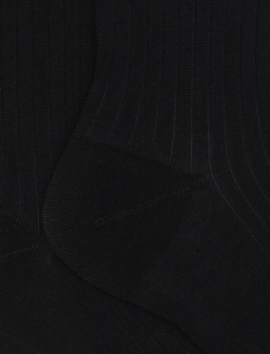 Women's short plain black ribbed cotton socks - Gallo 1927 - Official Online Shop