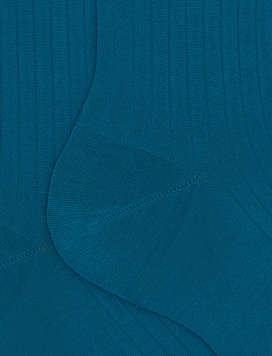 Women's short plain light blue ribbed cotton socks - Gallo 1927 - Official Online Shop