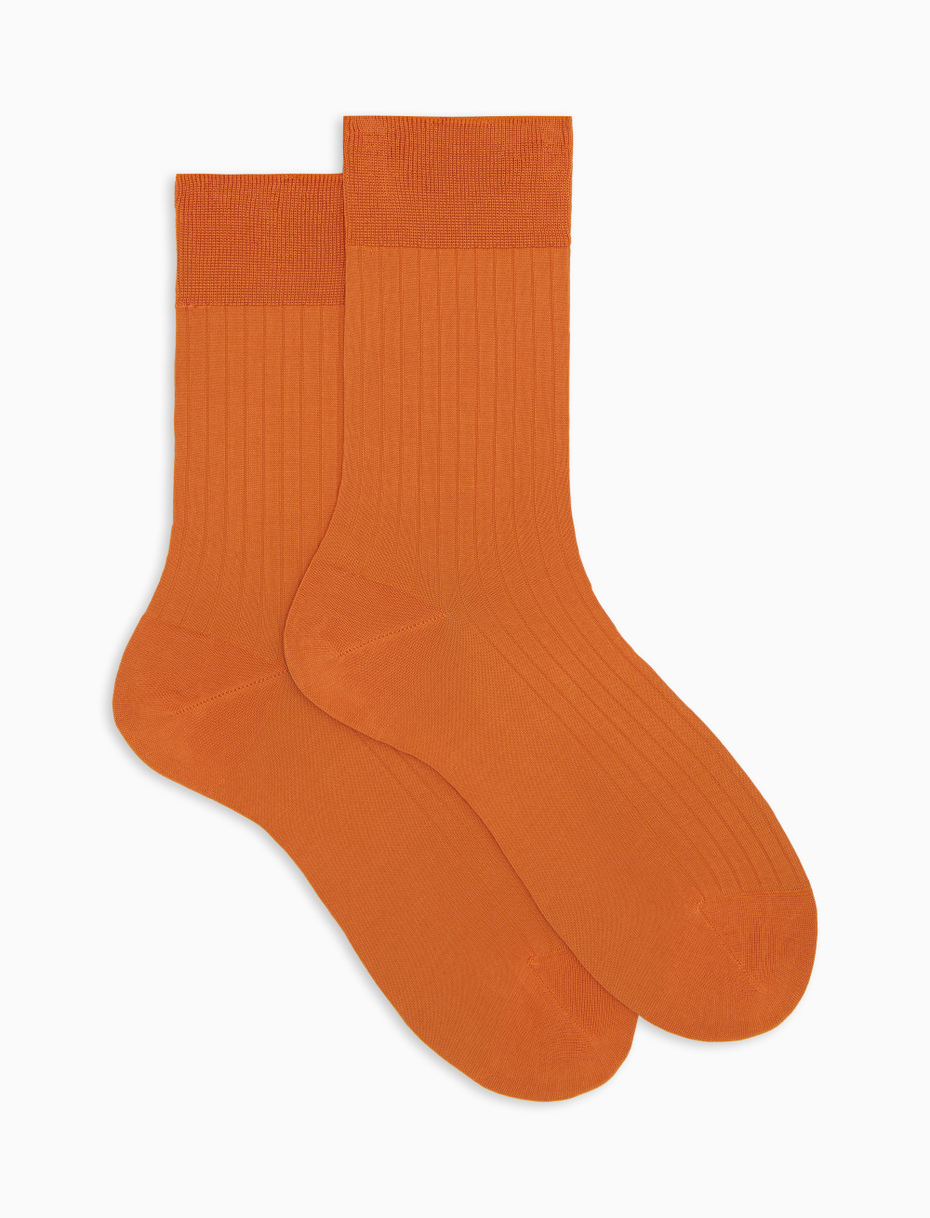 Women's short plain orange ribbed cotton socks - Gallo 1927 - Official Online Shop