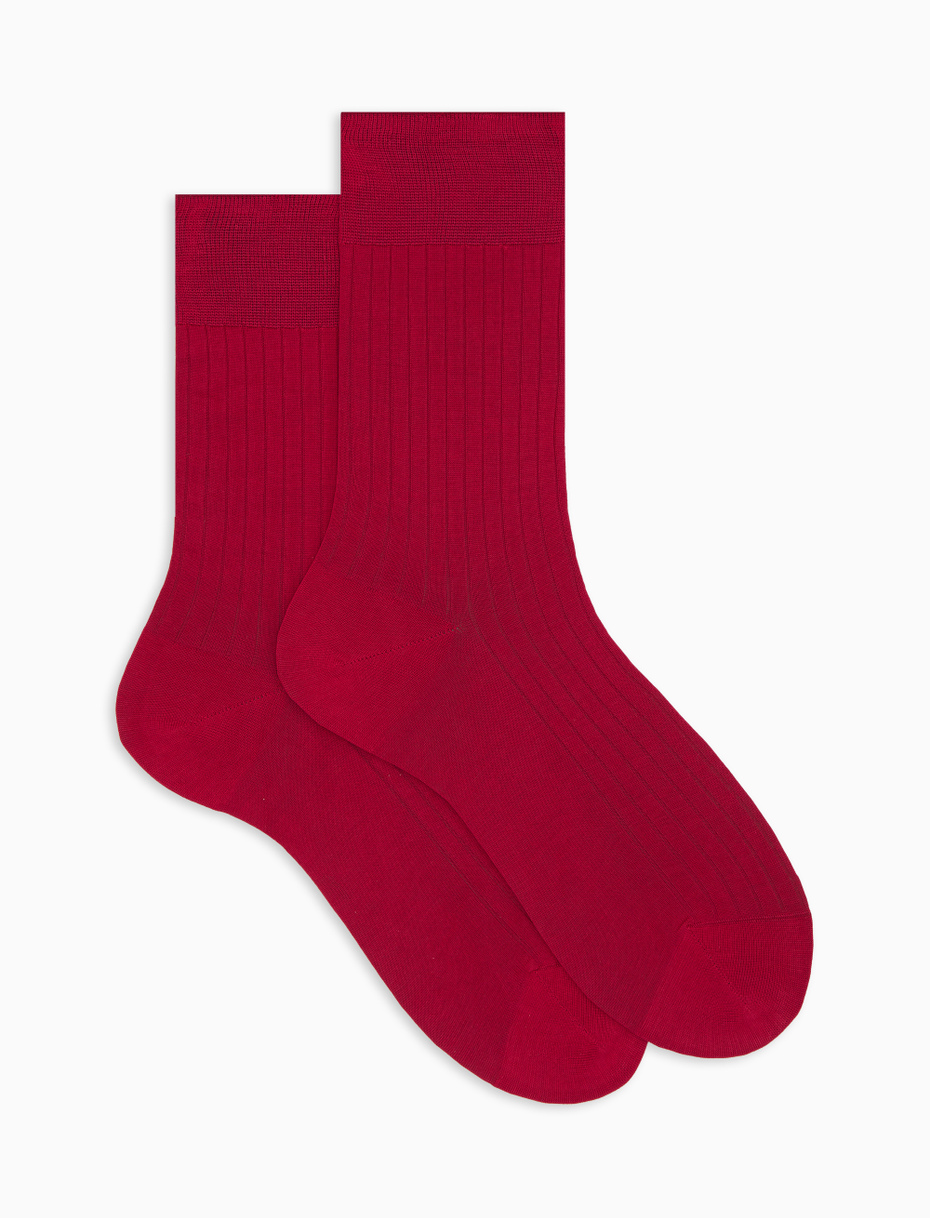 Women's short plain fuchsia ribbed cotton socks - Gallo 1927 - Official Online Shop