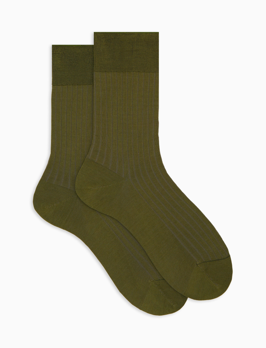 Women's short plain green ribbed cotton socks - Gallo 1927 - Official Online Shop